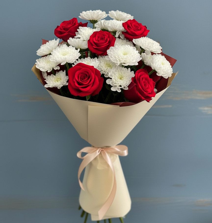 Букет цветов из: Розы и Хризантемы в Осе Иркутской области