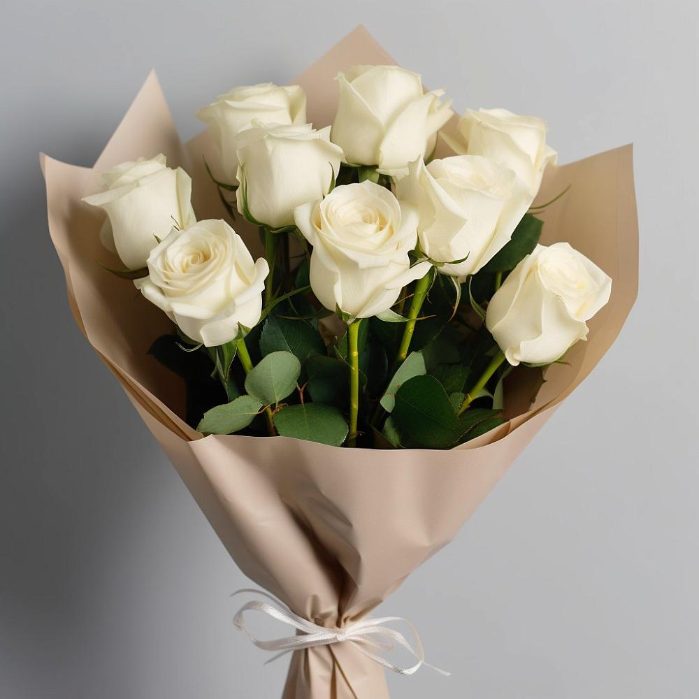 Букет 9 Белых роз Эдлесс Лав в Осе Иркутской области