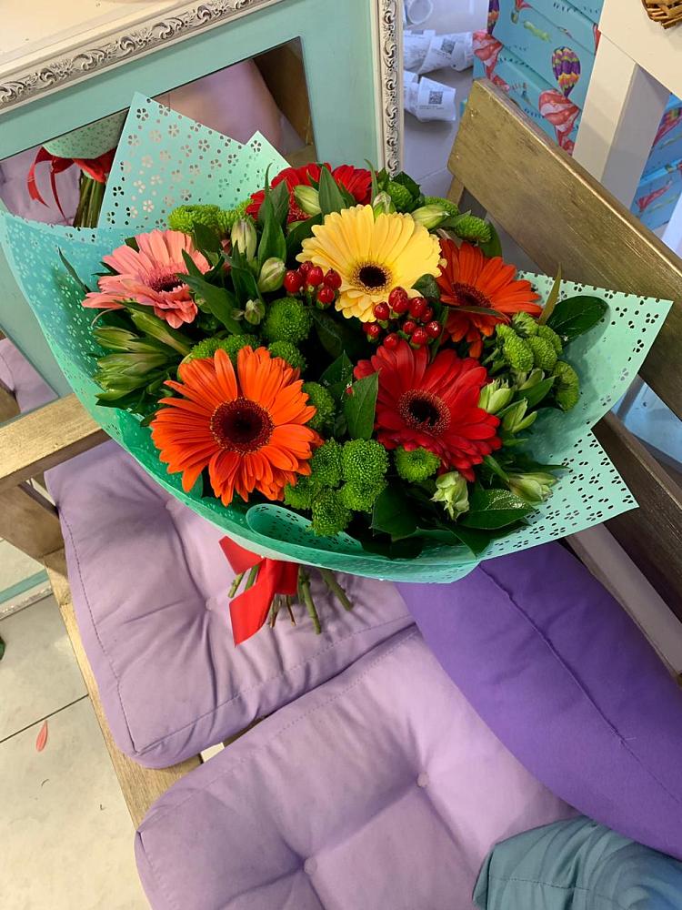 Букет цветов из: Герберы, Хризантемы и Альстромерии в Осе Иркутской области