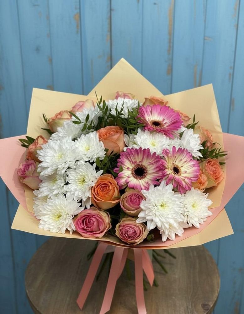 Букет цветов из: Розы, Герберы и Хризантемы в Осе Иркутской области