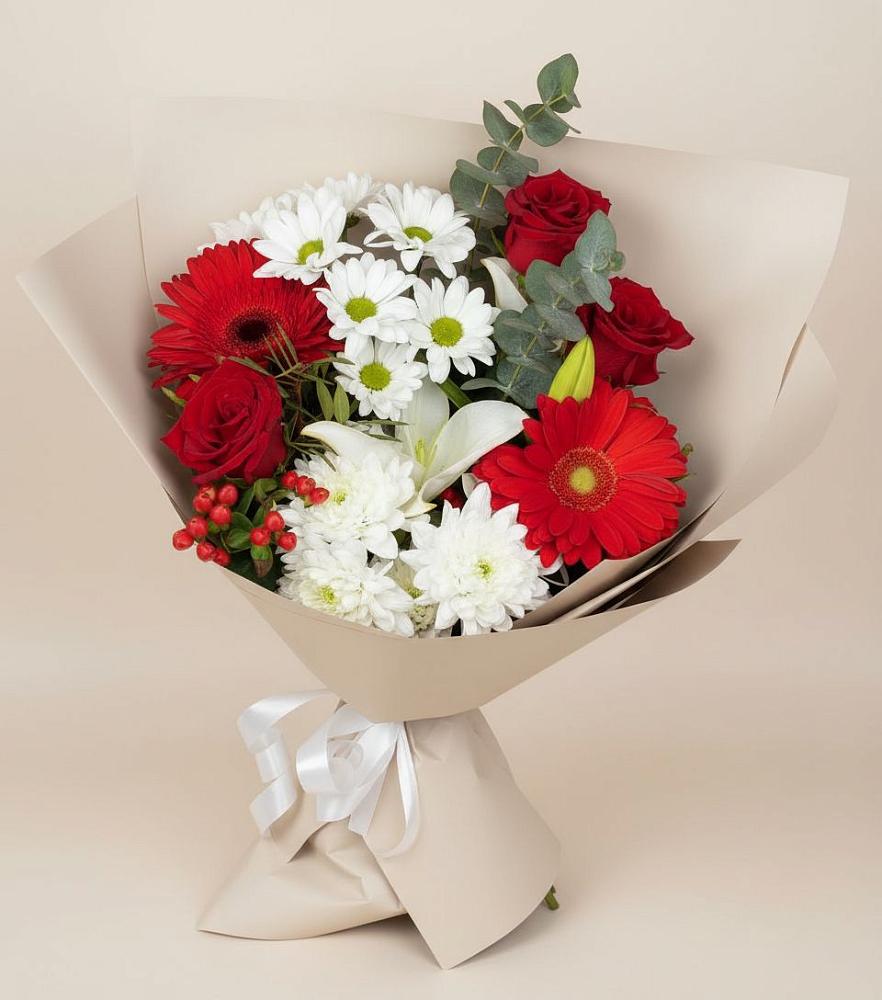 Букет цветов из: Розы, Хризантемы, Герберы и Лилии в Осе Иркутской области