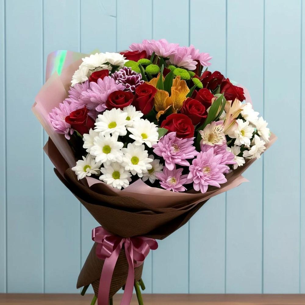 Букет цветов из: Розы, Хризантемы и Альстромерии в Осе Иркутской области