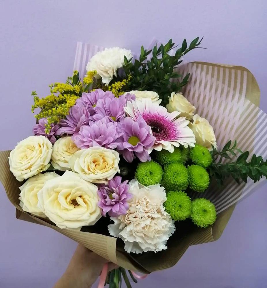 Букет цветов из: Хризантемы, Розы, Гвоздики и Герберы в Осе Иркутской области