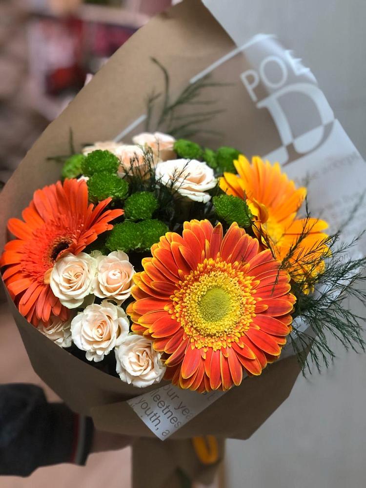 Букет цветов из: Герберы, Хризантемы и Розы в Осе Иркутской области
